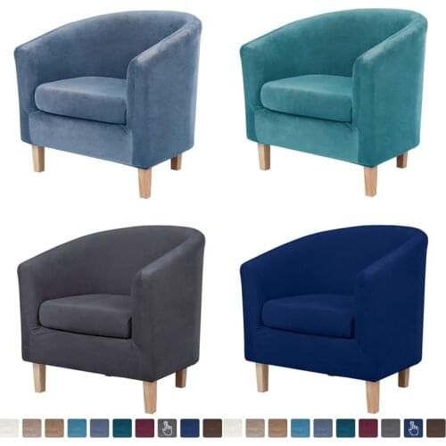 Velvet Tub ArmChair Slipcovers Split Style Arc Small Sofa Covers with Cushion Cover Washable Furniture Protector Case Big Size