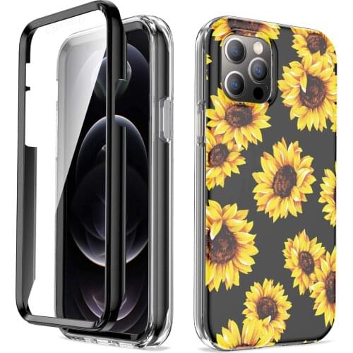 For iPhone 12 Mini 11 Pro XS Max XR X 8 Plus SE Full-Body Sunflower Leopard Marble Bumper Case Cover Built-in Screen Protector