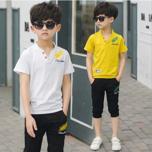 2018 Childrens Boys Summer Clothes Set 2 Pieces Suits Fashion Rainbow Printed Cotton Kids Clothing Set Black / White / Black