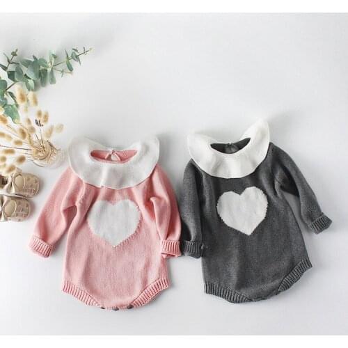 Baby Kids Girls Newborn Toddler Climbing Suit Knit Knitting Heart Playsuits Long Sleeve Infants Jumpsuit Bodysuits S7970