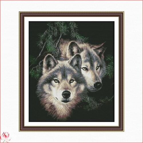 The Two Wolves Animal Patterns Counted 11CT 14CT DIY Cross Stitch Sets Chinese Cross-stitch Kits Embroidery Needlework