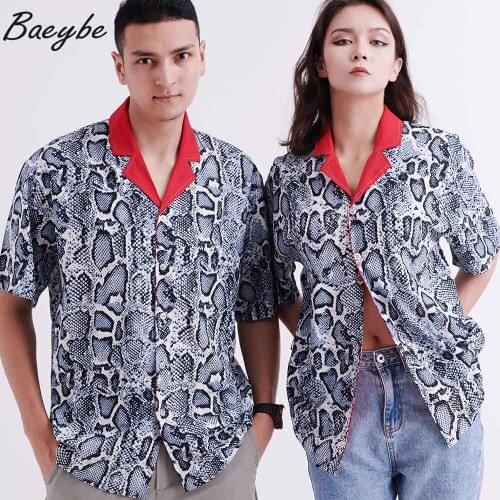 Hawaiian Printed Streetwear Buttons Up Shirts Anime Snakeskin Pattern Shirt Male&Female HipHop Loose Top Couple Sleeve Clothes
