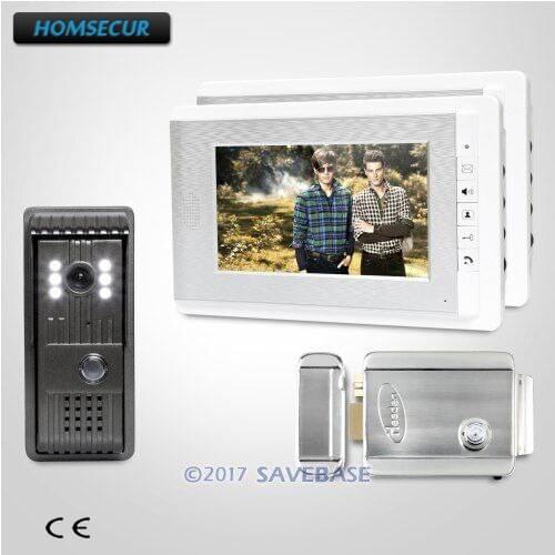 HOMSECUR 7inch Wired Video Security Door Phone with IR Night Vision for Home Security+2 Monitors+1 Camera+Remote Control