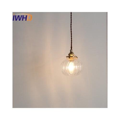 IWHD Nordic Loft Style LED Pendant Lights Vintage Glass Copper Hanglamp Simple Modern Suspension Luminaire Retro Home Lighting