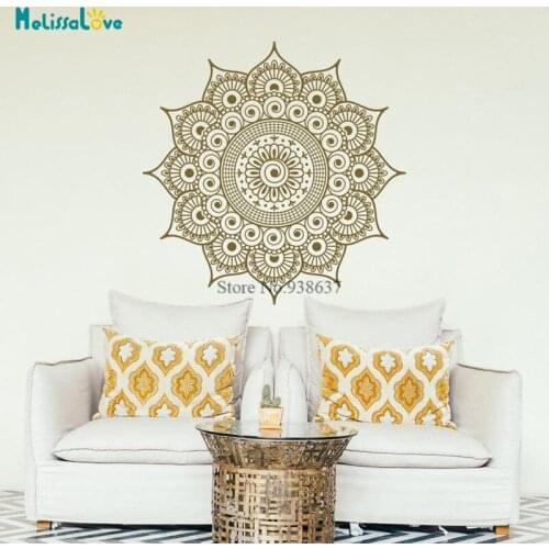 Large Gold Mandala Design Decal Bedroom Living Room Window Wall Art Decor Removable Vinyl Wall Sticker Murals BB918
