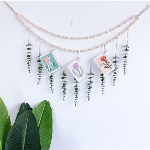 Wall Hanging Eucalyptus Decor Large Wooden Bead Garland Artificial Eucalyptus Bedroom Home Decoration