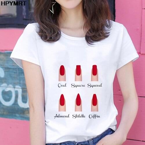 New Summer t shirt women fashion personality Nail art printed fun casual short-sleeve Harajuku Short sleeve T-shirt female tops
