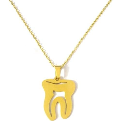 FairLadyHood 2018 New Arrival Stainless Steel Tooth Pendant Necklace Chain Gold Silver Color Collar Tooth Choker For Dentist