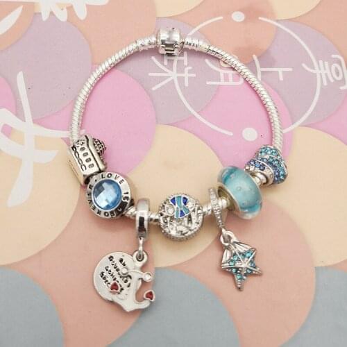 New style lake blue bubble glass Pearl ship anchor pendant series womens snake bone bracelet