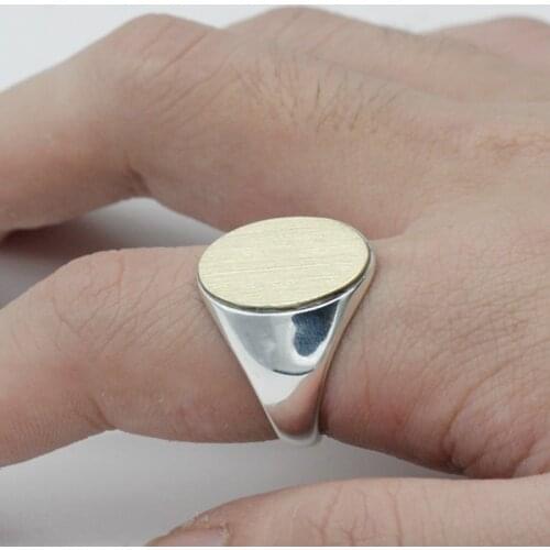 Solid 925 Sterling Silver Signet Ring Men Golden Brushed Surface Engraved Rings Simple Design for Men Women Lovers Jewelry Gift