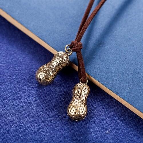 Necklaces & pendants Vintage Jewelry for Women Gold Alloy Peanut Pendants Brown Rope Chain Long Necklace Chokers Suspension 2021