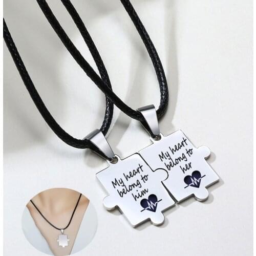 Jigsaw Puzzle Necklaces Custom Name Men Women 2PCS Pendants Silver Color Stainless Steel Jewelry Lover Couples Brand Collar