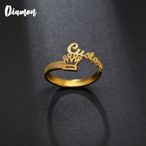 Diamon Customized Stainless Steel Name Frosted Ring Personalized Letter Gold Ring Pendant Nameplate Jewelry Gift For Lovers