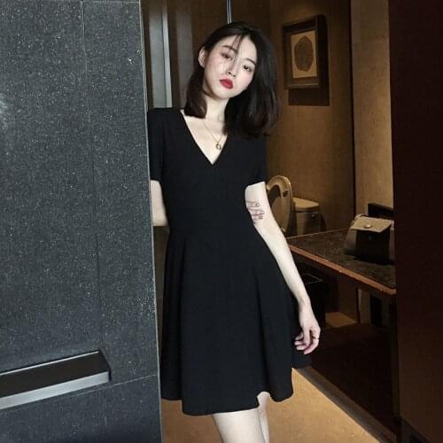 Dresses for Women Summer V-neck Short-Sleeved Dress A- line Skirt for Women Vestido De Mujer Femme Robe