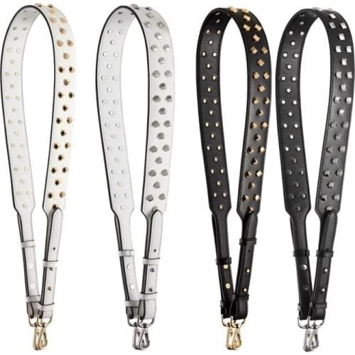100% genuine Cowhide strap Adjustable wide shoulder straps leather Bag rivets Prism nails Shoulder straps versatile color Female