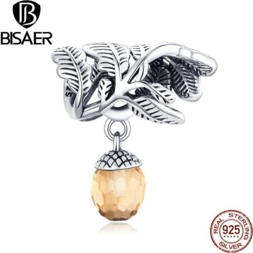 BISAER Lucky Pine Cone Charms 925 Sterling Silver 3D Design Pine Cones Beads Pendant fit Original Bracelets DIY Jewelry EFC336