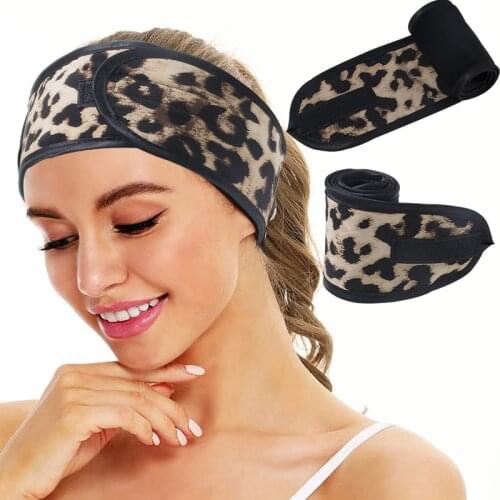 Adjustable Leopard Flower Hairband Yoga Spa Bath Shower Makeup Wash Face Cosmetic Headband For Women Ladies Make Up Accessories