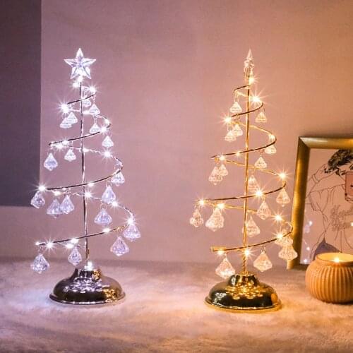 Christmas Tree Crystal Copper Wire Table Lamps Fairy Lights Christmas Decorations for Bedroom Navidad Battery Operated Lights