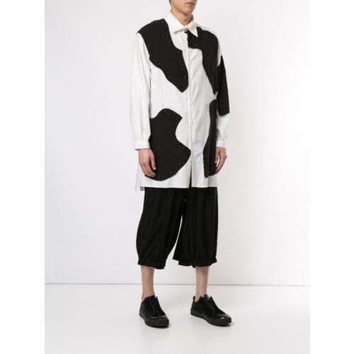 S-6XL 2021 New Men Womens clothing Hair Stylist Show Personality detachable stitching fabric long Shirt Plus size costumes