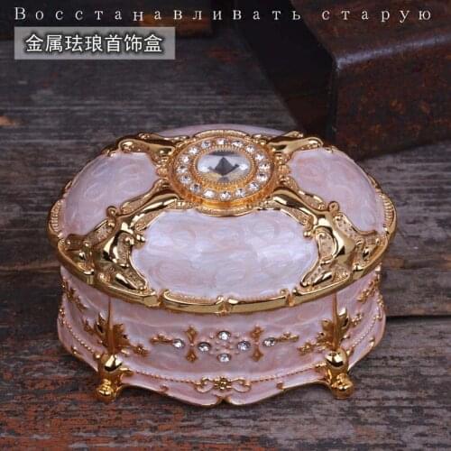 European painted jewelry box With diamond jewelry box organizer desktop alloy metal storage case Desktop decorations Z083