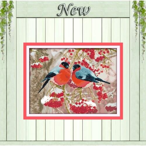 Bullfinch birds flowers animal painting counted print on canvas DMC 14CT 11CT chinese Cross Stitch Needlework Set Embroider kits