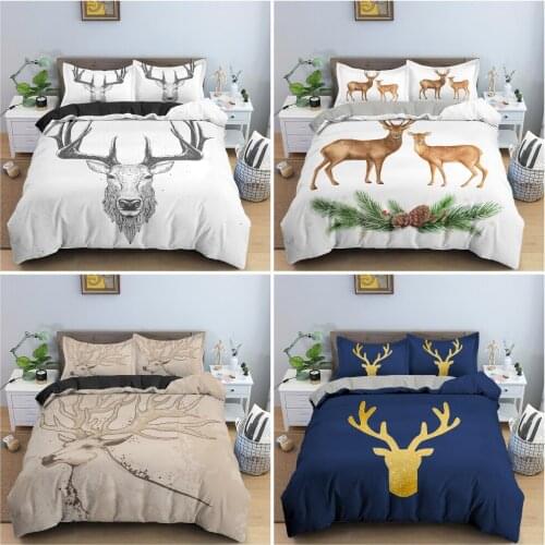 Cute Cartoon Animal Deer Duvet Cover Soft Cozy Bedding Set King Queen Twin Single Size Bedclothes Home Decor 2/3Pcs