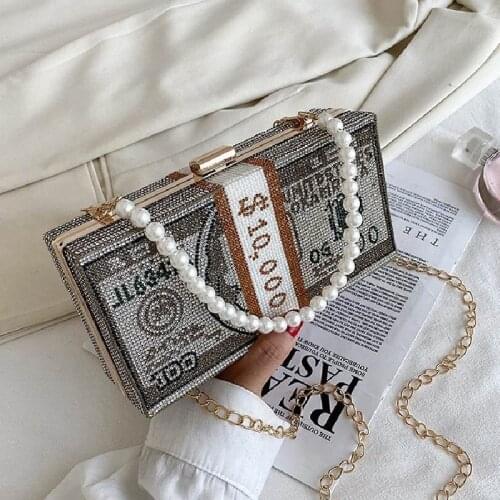 Fashion All-match Full Diamond Dollar Shoulder Bag Rhinestone Shoulder Bag New Womens Bag Diamond-studded Dollar Bag and Purses