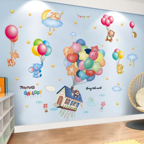 Colorful Balloons Wall Stickers DIY Cartoon House Animals Wall Decals for Kids Rooms Baby Bedroom Home Decoration Accessories