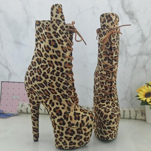 Leecabe Loepard Suede 17CM/7inches Pole dancing shoes High Heel platform Boots Pole Dance shoes