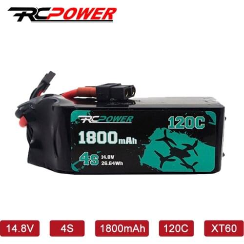 RCPOWER 14.8V 120C 1800mAh 4S Lipo Battery With XT60 Plug For RC Airplane Helicopter Drone FPV Quadcopter