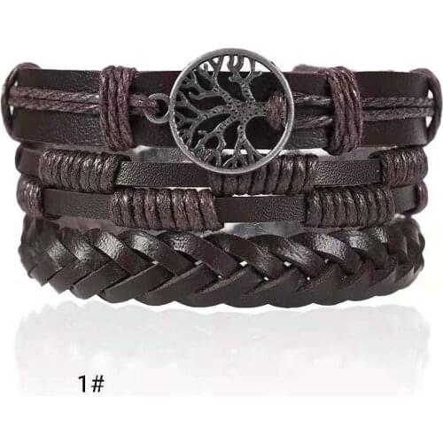 1pcs MenS Fashion Woven Leather Bracelets Alloy Tree Of Life Multilayer Wide Wrap Jewelry Bracelet Ethnic Tribal Wristband 2021