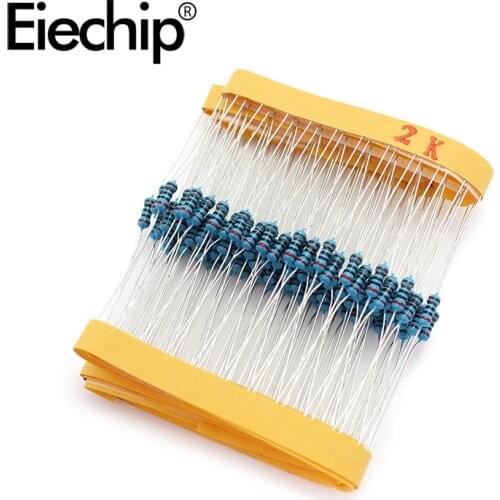 100pcs/lot 1/4W 1% Metal film resistor 0.25W resistance 2K ohm Throught Hole