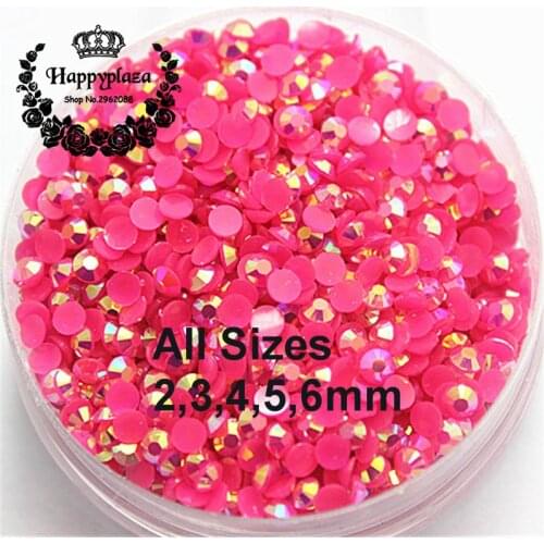 All Sizes 3,4,5,6mm Resin Rhinestone 14 Facets Flatback Jelly Hot Pink AB Decoration for Phones Bags Shoes Nails DIY