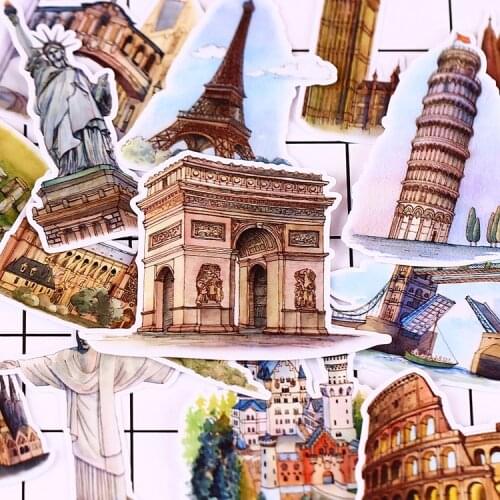 15pcs European architecture Sticker DIY Scrapbooking Album Diary Happy Decoration Sticker