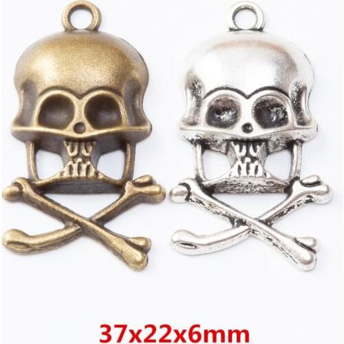 15 pieces of retro metal zinc alloy Skull pendant for DIY handmade jewelry necklace making 7156