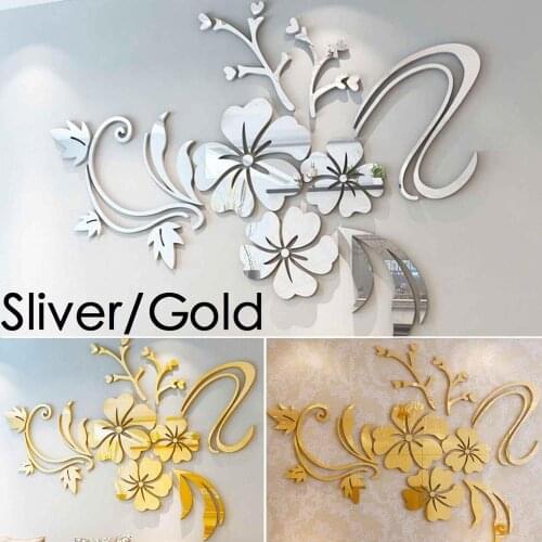 3D Mirror Flower Removable Wall Sticker Art Acrylic Mural Decal Wall Home Decor 60*40cm