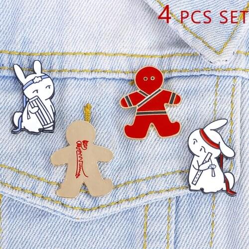 4 PCS Mo Dao Zu Shi Rabbit Brooches Wei Wuxian Lan Wangji Animie Yaoi The Untamed Grandmaster of Demonic Cultivation Kawaii Pin