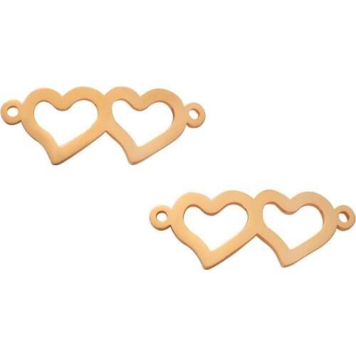 5pcs Stainless Steel Metal Heart Shape With 2 Holes Love Charm Pendant DIY For Jewelry Making Findings