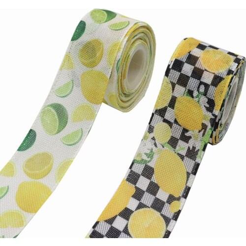 5 yards 63mm Width Summer Lemon Wired Ribbon for Summer Wreath Craft Decoration Gift Wrapping Decoration Silk Ribbons Lace