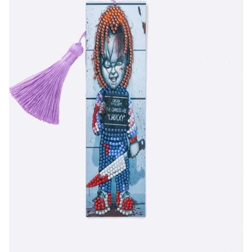 Diamond Painting Bookmark 5D DIY Special Shaped Diamond Art Mosaic Leather Tassel Scary clown Book Marks Diamond