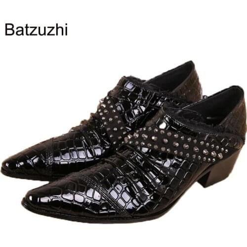 Batzuzhi Italian Style leather Shoes 6.5cm High Heel Shoes ManMan Dress Shoes Leather Wedding and Party Shoes Men, Size US6-12