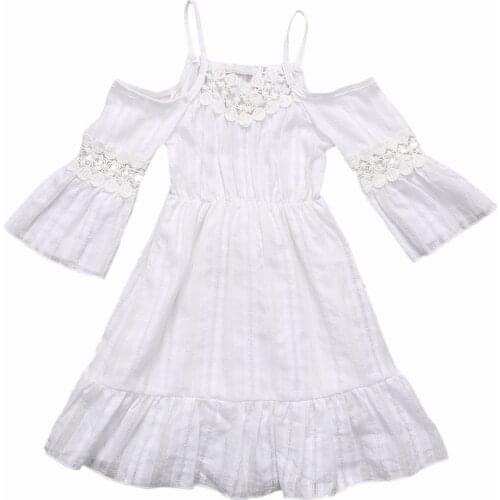 Off Shoulder White Cover-Ups Flower Girls Princess Lace Vestidos Kids Baby Party Wedding Pageant Lace Dresses Beach Clothes