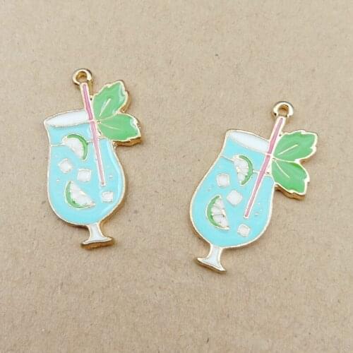 Free shipping 50pcs 29*17MM Gold Tone Plated Oil Drop Drink Cup Shape Alloy Jewelry Charms Enamel Metal Bracelet Earring Pendant