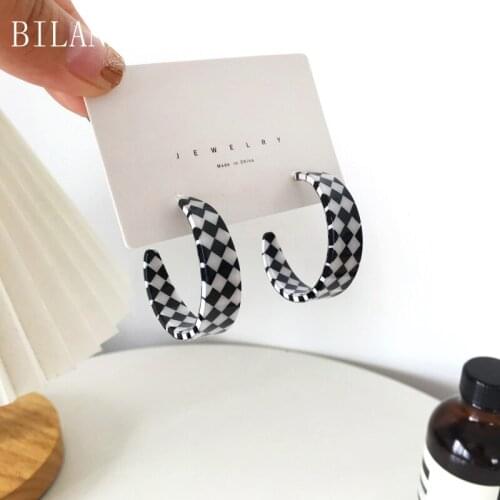 Bilandi S925 needle Black White Plaid Earrings Hot Sale Vintage Temperament Acrylic Resin Earrings For Women Party Gifts