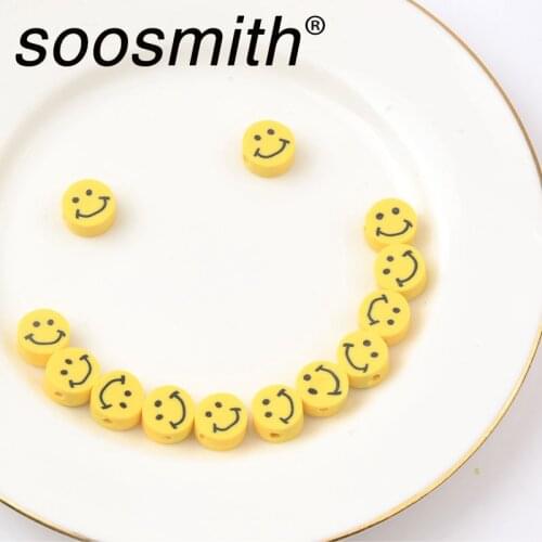30pcs/Lot 10mm yellow Smiley Clay Spacer Beads Polymer Clay Beads For Jewelry Making DIY Handmade Accessories