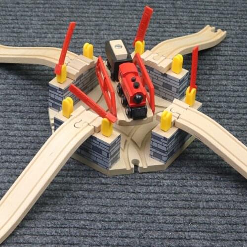 Wooden Scene track luxury multi-function rotating Bridge for Magnetic Truck Car Locomotive Engine Railway Toys for Children