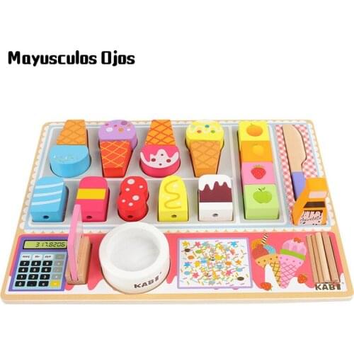 Childrens Wooden Simulation Kitchen Play House Ice Cream Fruit Shop Barbecue Combo Set Cutting Music Educational Toys
