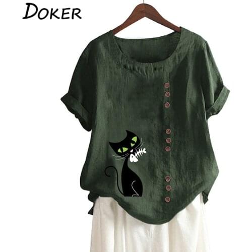 T Shirt 2020 Summer O-neck Short Sleeve Cat Print T-shirt Womens Plus Size Tops Fashions Streetwear Oversized Tee Shirt Femme