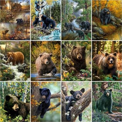 HUACAN 5D Diy Diamond Painting Bear Diamond Embroidery Natural Animal Cross Stitch Diamond Mosaic Home Decoration