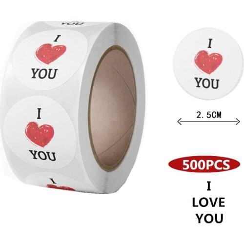 Exquisite Round I Love You Stickers 1'' 500pcs for Valentines Day Wedding Engagement Lover Romantic Gifts Decor Sealing Labels